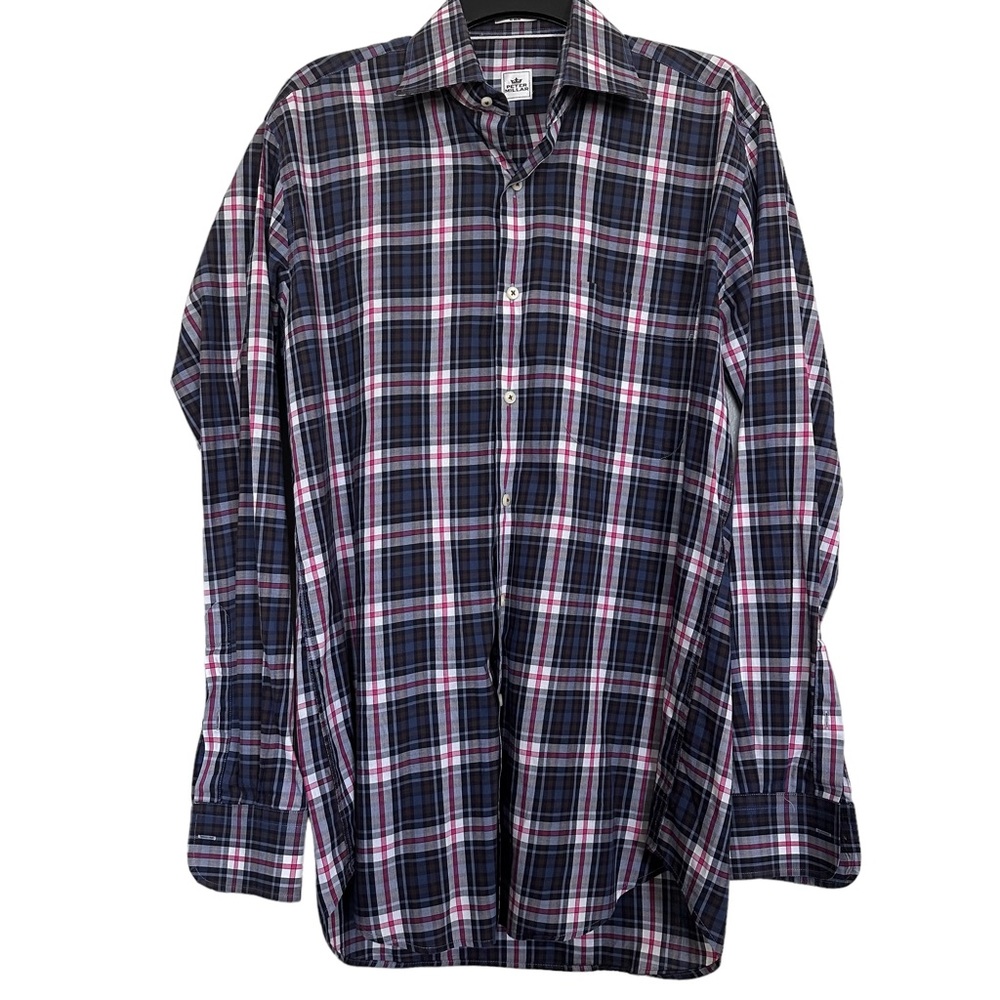 Peter Millar Men’s Sz M Plaid Stripe long Sleeve Button Front Shirt